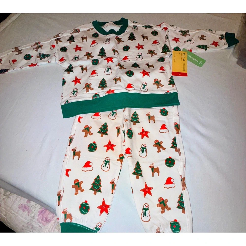 Monica + Andy Sweatsuit Kids 2T‎ White New Holiday Organic Cotton Sporty Set